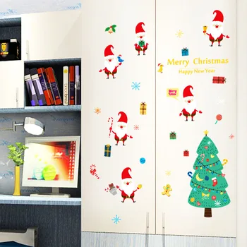 DIY priecīgus ziemassvētkus sienas uzlīmes dekorēšanai ziemassvētku vecīša dāvanas, koka logu, sienas uzlīmes noņemamas vinila sienas uzlīmes ziemassvētku dekori