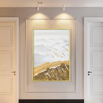 Anotācija Zelta Sniega Kalnu Putnu Ainavu Plakātu Sienas Mākslas Audekls Gleznošanai Izdrukāt Attēlu, Dzīvojamā Istaba Mūsdienu Mājas Dekoru