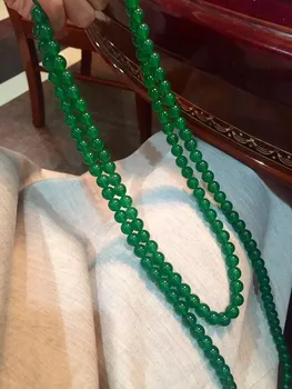 Karstā pārdot 8mm zaļš akmens apaļas pērles 160cm gara kaklarota džemperis ķēdes roku modes rotaslietas