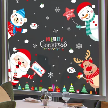Tēvs Ziemassvētku Sniegavīrs Koka Logu Uzlīmes DIY Jauno Gadu, Sienas Uzlīmes Dzīvojamā Istaba, Veikals, Stikla Apdare