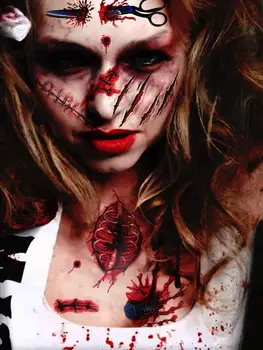 30PCS Halloween Pagaidu Tetovējumu Uzlīmes Ilgstošu Šausmu Reāli Dūrienu Rētas, Brūces, Vienreizējās lietošanas Ķermeņa Uzlīmes