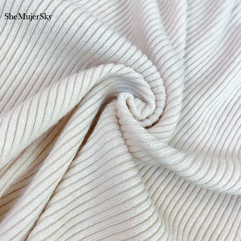 SheMujerSky Sievietes Balts Trikotāžas Blūzes Pusē Ruched V-veida kakla Slim garām Piedurknēm Topi 2020 Rudens Modes Krekli