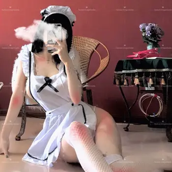 Kalps Cosplay Meitene Mežģīņu Apakšveļas Komplekts Lolita Kostīmu Babydoll Kleita Vienotu Erotiskās Lomu Spēles Cute Dzīvot Parādīt Sexy Apakšveļa