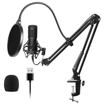 Usb Streaming Podcast Pc Mikrofonu Profesionālā Studijā Cardioid Kondensatora Mikrofons Komplektā ar Skaņas Karti Boom Arm Šoks Mount Filtrs,