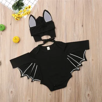 Halovīni Kostīms Jaundzimušais Baby Boy Apģērbs Bat Bodysuit garām Piedurknēm Spārnu Jumpsuit, Cepure, Cepures 2gab Cute Apģērbs Bērnu Zēniem no 0-18M