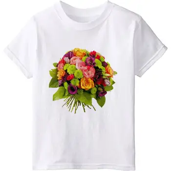 Jaunā Dizaina Kokvilnas Bērnu Apģērbu 3D Ziedu Pusaudžiem Vasaras Īsām Piedurknēm T-krekls kokvilnas Zēni un meitenes balts Tops Tee