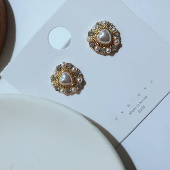 Rongho zīmola Pērle Sirds auskari sievietēm Līgavas Brincos femme Kristāla kāzu stud auskari Zelta bijoux 2019