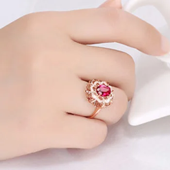 Rožu Zelta krāsā Modes Gredzenu Rotaslietas Red CZ Akmens Ziedu Dizaina Gredzeni Sievietēm Līgavas Kāzu Aksesuāri