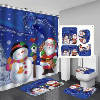 Priecīgus Ziemassvētkus Vannas istabas Piederumi Sniegavīrs christmasTree Ūdensizturīgs Dušas Aizkars Tualetes Paklājiņu ar neslīdošu Grīdas Paklājiņu Komplekts 4 Gab.