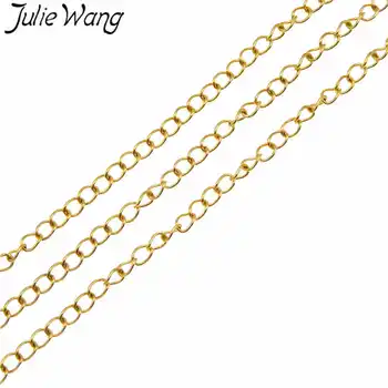 Julie Wang 1 Metrs Nerūsējošā Tērauda šarnīrķēdes Zelta Baltā K Augstas Kvalitātes Kaklarota, Aproce Anklet DIY Piederumu, Rotaslietu izgatavošana
