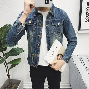 Modes 2020. gadam Pavasara Rudens Gadījuma Vīrietis Vintage Džinsa jaka, Vīriešu mētelis drēbes Hip Hop jauno Studentu Ripped Caurumu Kovboju Apģērbi