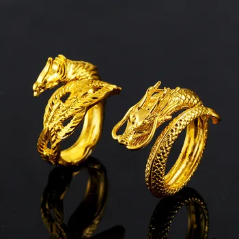 Vjetnama Palieņu Gold Dragon Phoenix Pāriem, Kāzu Gredzeni, Regulējams Rotaslietas Vairumtirdzniecības Atvērt Sieviešu, Vīriešu Gredzens Jaunas