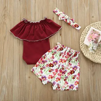 Baby Girl Savirmot Romper Bodysuit+Ziedu Drukāt Bikses+Galvas Tērpiem Vasaras Komplekts 0-18M UK