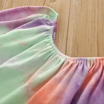 1-6Y Modes Baby Girl kaklasaišu krāsošanas Uzvalku ar garām Piedurknēm + Uzliesmojuši Bikses gumiju Lotus Leaf Apdare Bērnu Vasaras Apģērbu