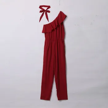 Sieviešu Romper Cietā Vienu Plecu Piedurknēm Playsuit Aukliņu Elegants Streetwear Sexy Dāmas Clubwear Playsuit Jumpsuit 4Colors