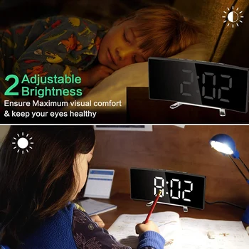 Digitālais Modinātājs, 7 Collu Izliektu Aptumšojami LED Sn Ciparu Pulkstenis Bērniem, Guļamistaba, Balts Lielu Skaitu Pulkstenis, Snaudas Funkciju