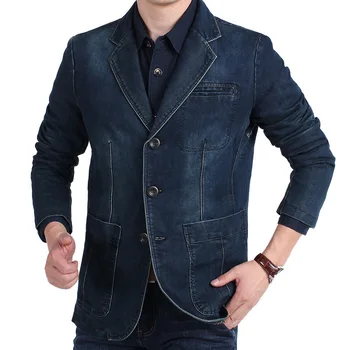 Rudenī džinsa jaka vīriešu džinsa jaka uzvalks zils retro kokvilnas mētelis piemērots plats mētelis, mēteļu