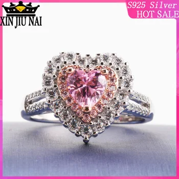 925 sterling sudraba Gaismas luksusa tautas rozā dimanta gredzenu sieviešu personības zircon rādītājpirkstu Romantiska Princese Dāvanu rotaslietas