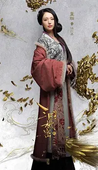 Jauna TV Spēlē Noslēpumu Trīs Karaļvalstij DongXuan Kažokādas, Izšuvumi Hanfu Ziemas Izpildi Kostīmu Hanfu