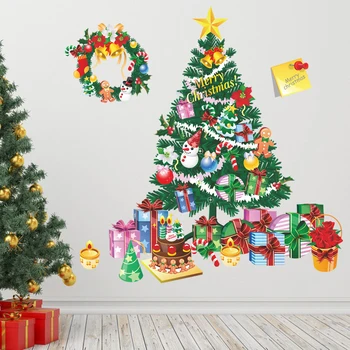 Ziemassvētku sienas uzlīmes, mājas dekoru, skatlogu dekors karājas grabēt bell sniegpārslas Ziemeļbriežu Santa Claus papel de parede
