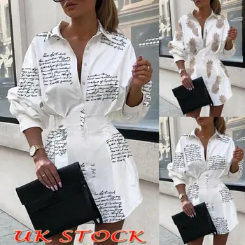 2020 Vadims Gothic Sievietēm, Balts Krekls, Kleita Ar Garām Piedurknēm Biroja Dāmas Eleganta Vasaras Gadījuma Vestidos Mujer Mini Krekls, Kleita