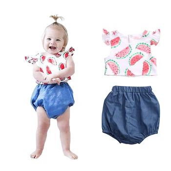 2017Babies Vasaras Augļi Drukāšanas Apģērbu Komplekts Jaundzimušā bērna Baby Girl Atdzist Tērpiem Drēbes Watermelom Topi+Gruntis, Šorti 2gab