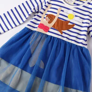 Bērniem, baby Girls Karikatūra kleitu bērniem ar garām piedurknēm acs princese daudzpakāpju Svītraina kleita Tērpiem bērnu kostīms 2-7Y