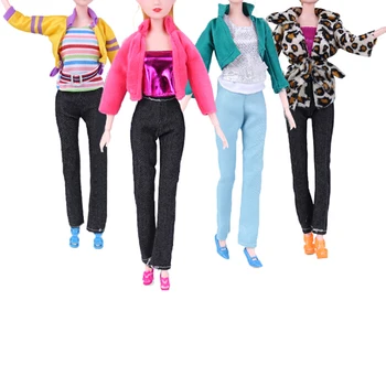 1 Iestatiet Modes Lelle Apģērbs Leopard Print Modelis T-kreklu, Mēteli Legingiem vai Bikses, Apģērbu Aksesuāri, 29-30cm Lelle 4 Krāsas
