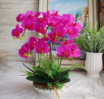 Karstā kūkas orhideju Phalaenopsis modelēšana mākslīgo ziedu PU ģimenes puses dāvanu dzīvojamā istaba viesnīcā, dārzs, kāzu dekorēšana