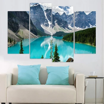 4GAB Mājas Dekorēšana Dzīvojamā Istaba Sienas Gleznojums HD Drukāt Attēlu Sniega Kalnu Zilās Upes Mākslas Glezniecības Moduļu Plakātu Bezrāmju