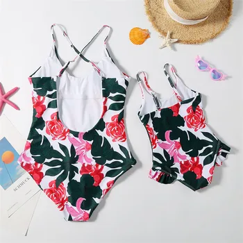 Māte Meitu Viens Gabals Peldkostīms Ziedu Drukāt Beach Bikini, Lai Māmiņa Un Man Vasaras Modes Peldkostīmi, Saskaņojot Ģimenes