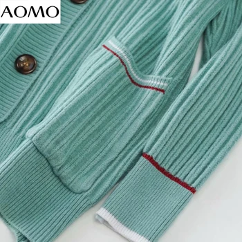 AOMO 2020 rudens ziemas sievietes zila jaka vintage džemperis dāma modes lielgabarīta trikotāžas jaka mētelis 7A06A