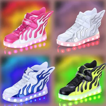 7 Krāsas Bērnu Čības LED Gaismas Apavi usb uzlādes Zēni Meitenes Gaismas Led Kurpes kvēlojošs bērniem kurpes ar gaismas spārnus
