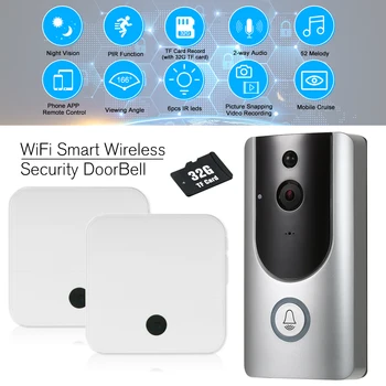 720P HD WiFi Smart Bezvadu Drošības Durvju zvans ar TF Kartes+18650 Baterijas Smart Vizuālā Domofons Video Ierakstīšanas Durvju Tālruni