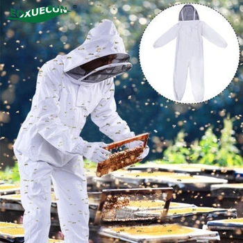 Balts Kokvilnas Profesionālās Vēdināmā Pilna Ķermeņa Biškopības Uzvalks Sabiezēt Unisex Dizaina Siāmas Bišu Apģērbu Atkārtoti Safty Uzvalks