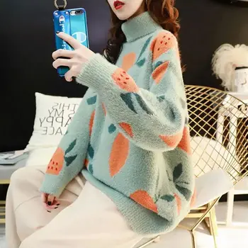 Ulzzang Ielu Stilu, Sievietes Lielgabarīta Ilgi augstu uzrullētu apkakli Džemperis Ziemas korejas Gadījuma Y2k Džemperis ar Rīkles Sieviešu Modes Apģērbi