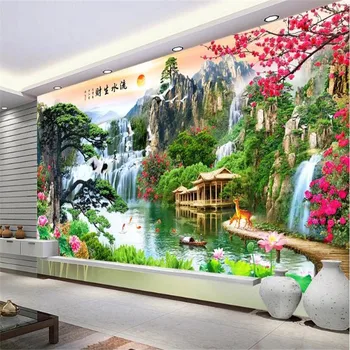 Ķīniešu Stilā Klasisko Ainavu Sienas Auduma Papel De Parede 3d Dzīvojamā Istaba Guļamistaba Sienas Tapetes 3D Wall Papers Mājas Dekoru