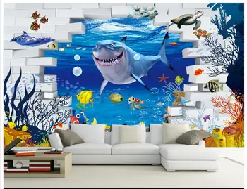 Pasūtījuma 3d tapetes-3d sienas tapetes zemūdens pasaulē, karikatūra tapetes bērnu istabas fonā pie sienas gleznas dekorēšana