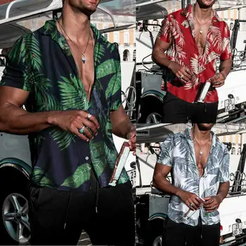 ASV Vīriešu Havaju Krekls Vasaras Ziedu Drukāt Beach Īsām Piedurknēm Gadījuma Luau Krekls Topi Brīvdienu Krekli, Topi