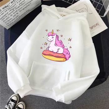 Sieviešu sporta krekls pelēkā vārna unicorn karikatūra izdrukāt pelēkā vārna modes Harajuku grafiskais biezas drēbes sievietēm
