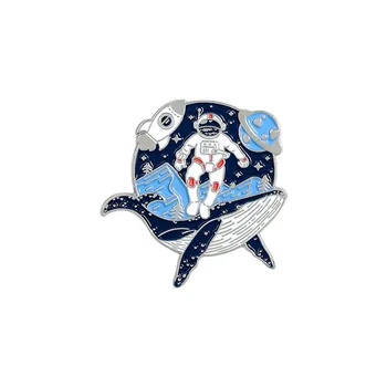 Apģērbu Piespraudes Izsmalcinātu Vaļu Astronauts Planētas Drifta Pudeli, Atloks, Krekls, Soma Zvaigžņotām Kempings Kawaii Dekoru Kleita Pin Dāvana 21