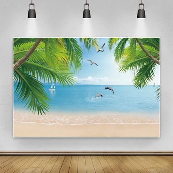 Laeacco Vasara, Jūra Palmas Koku Beach, Dolphin Aloha Puse Bērnu Portretu Fotogrāfijas Backdrops Foto Foniem Foto Studijā