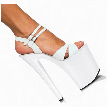 Kodolīgs, Elegants Melns lakādas Sieviešu sandales 8 collas Bancing Puses Augstu papēžiem kurpes Super Liels Izmērs 20CM Karstā pārdošanas Posmā