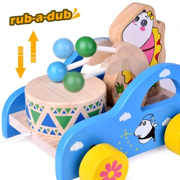 Radošo Bērnu Puses Pagarināts Siksna Pull Rotaļu Auto Toddler Bērnu Rotaļlietas Bērniem Dāvanu dzeltena/zila Koka Spēlēt Pārspēt Skaņas Traktoru