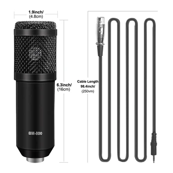 Teyeleec Mikrofonu Datoru Profesionālās Kondensatoru Audio 3,5 mm Vadu BM 800 Studio Mic Balss Ierakstīšanas Mikrofons KTV Karaoke