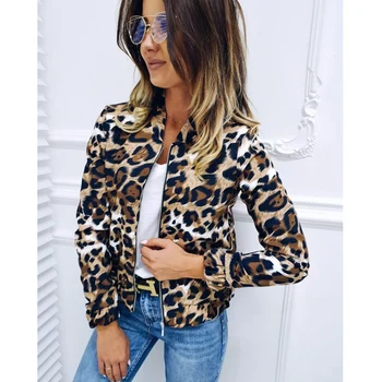Sieviešu Ziemas Jaka Mēteļi Leopards Drukāt Zip Biker Kultūru 2020. Gadam Streetwear Gadījuma Modes Biroja Dāmas Outwea