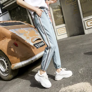 Bikses Sieviešu Pavasara Vasaras korejiešu Stilā, Moderns Harajuku Visu maču Treniņbikses Cietā Aukliņu Augsta Vidukļa Streetwear Šiks Bikses