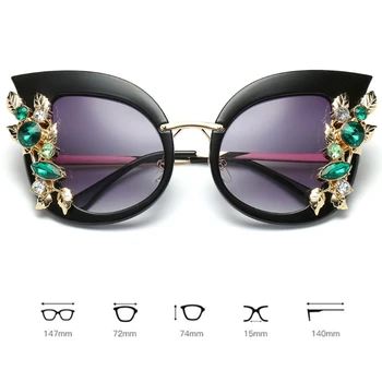 Sieviešu Saulesbrilles Cat Eye Modes Rhinestone Ēnā Luksusa Slīpums Zīmola Dizainere