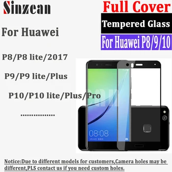 Sinzean 2.5 D krāsains 100gab Par Huawei P8/9/10 lite 2017/Plus Dzīvoklis Pilnībā Segtas Rūdīts Ekrāna Aizsargs, Edge (Līme)