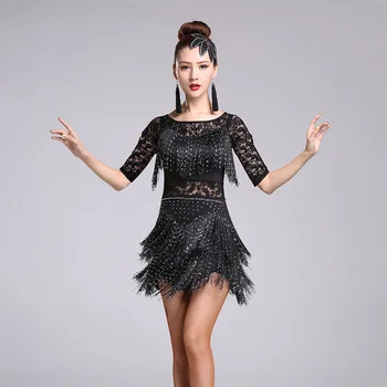 Balles Konkurences Kleitas Tango Sieviešu Sulumba Skatuves Sniegumu Kostīms Puse Piedurknēm Flapper Salsas Dancewear